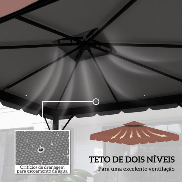 Toldo de Substituição para Pérgola 300x300 cm com Duplo Teto e 8 Orifícios de Drenagem Marrom