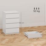Cómoda com 4 Gavetas com Fecho Suave para Quarto Escritório Estilo Moderno 45x40x68 cm Branco