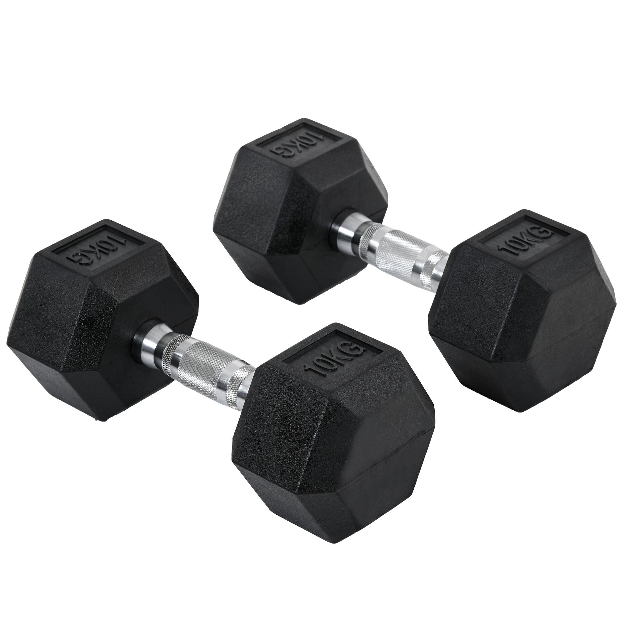 Conjunto de Halteres 20 kg com Barra Metálica e Cabeça Hexagonal Conjunto de Pesos para Treino 31x13,5 cm Preto e Prata