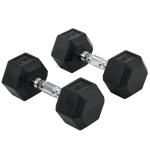 Conjunto de Halteres 20 kg com Barra Metálica e Cabeça Hexagonal Conjunto de Pesos para Treino 31x13,5 cm Preto e Prata