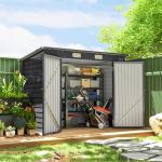 Abrigo de Jardim 2,7m² 249x121x183 cm Abrigo de Exterior com Porta Dupla 2 Ventilaç4oes e Trava Abrigo para Pátio Cinza