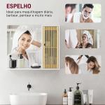 Espelho de Casa de Banho 60x50 cm Espelho de Parede com Porta de Ripas de Bambu Prateleiras de Arrumação Branco e Madeira