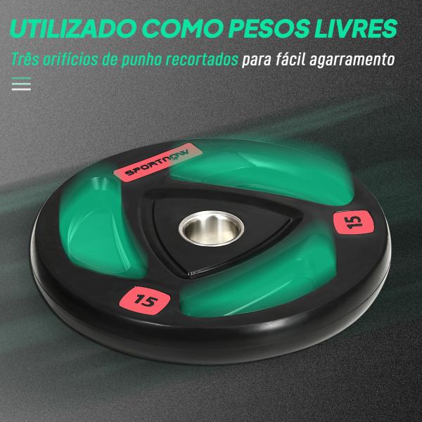 Conjunto de 2 Discos de Pesos Olimpicos 15kg Ferro Fundido Placas de Peso com Orifício de 5 cm Ø40x5 cm Preto