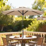 Chapéu de Sol de Jardim Ø230x216 cm com Teto Ajustável Abertura Manual Impermeável para Terraço Pátio Piscina Praia Caqui
