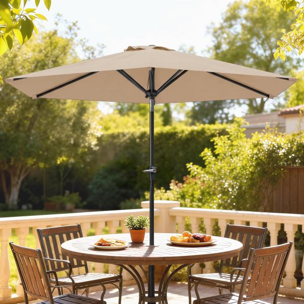 Chapéu de Sol de Jardim Ø230x216 cm com Teto Ajustável Abertura Manual Impermeável para Terraço Pátio Piscina Praia Caqui