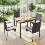 Conjunto de Mesa e Cadeiras de Jardim em Vime 7 Peças com Mesa Extensível em Madeira e 6 Cadeiras Empilháveis Creme