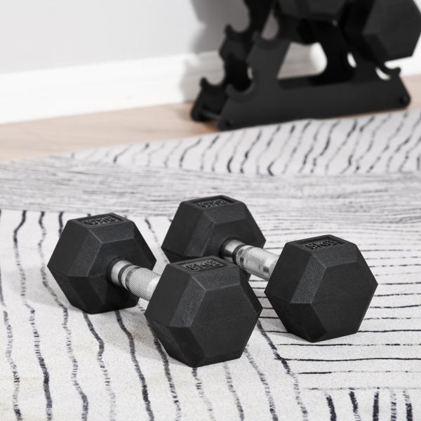 Conjunto de Halteres Hexagonais 2 x 5 kg Conjunto de Pesos com Barras de Conexão Kit de Treino de Fitness