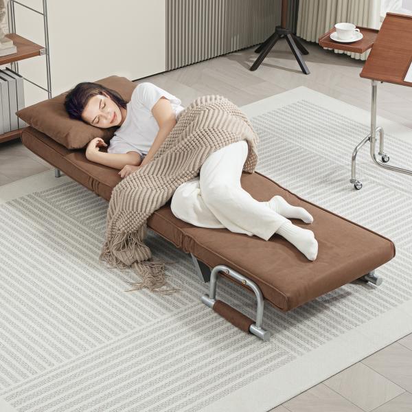 Sofá Cama Individual Sofá Cama Individual Sofá Reclinável com Almofada para Sala Quarto Carga 100 kg 65x69x80 cm Marrom