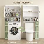 Armário sobre Sanita com Prateleira Ajustável 2 Portas Suporte para Papel Higiênico Armário para Máquina de Lavar 80x19,5x170 cm Branco