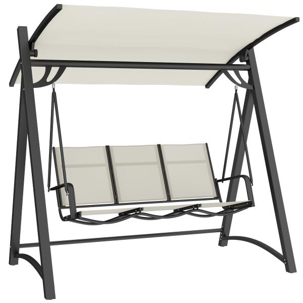Baloiço de Jardim de 3 Lugares com Teto Ajustável UPF50+ Assento Transpirável e Estrutura em Metal 188x130x183 cm Creme