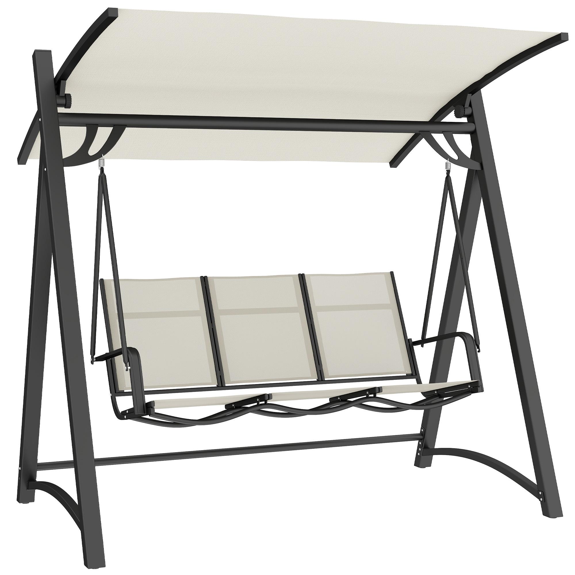 Baloiço de Jardim de 3 Lugares com Teto Ajustável UPF50+ Assento Transpirável e Estrutura em Metal 188x130x183 cm Creme
