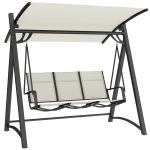 Baloiço de Jardim de 3 Lugares com Teto Ajustável UPF50+ Assento Transpirável e Estrutura em Metal 188x130x183 cm Creme