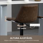 Conjunto de Bancos de Bar Estofados em PU Bancos Altos de Sala de Jantar com Altura Ajustável Assento Giratório e Apoio para os Pés Carga Máxima 120kg 46,5x51x86 - 106cm Marrom