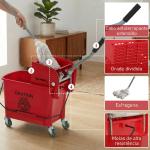 Balde de Limpeza com Escorredor Painel Separador e Rodas Capacidade de 20L para Limpezas Domésticas 45x26,5x70 cm Vermelho
