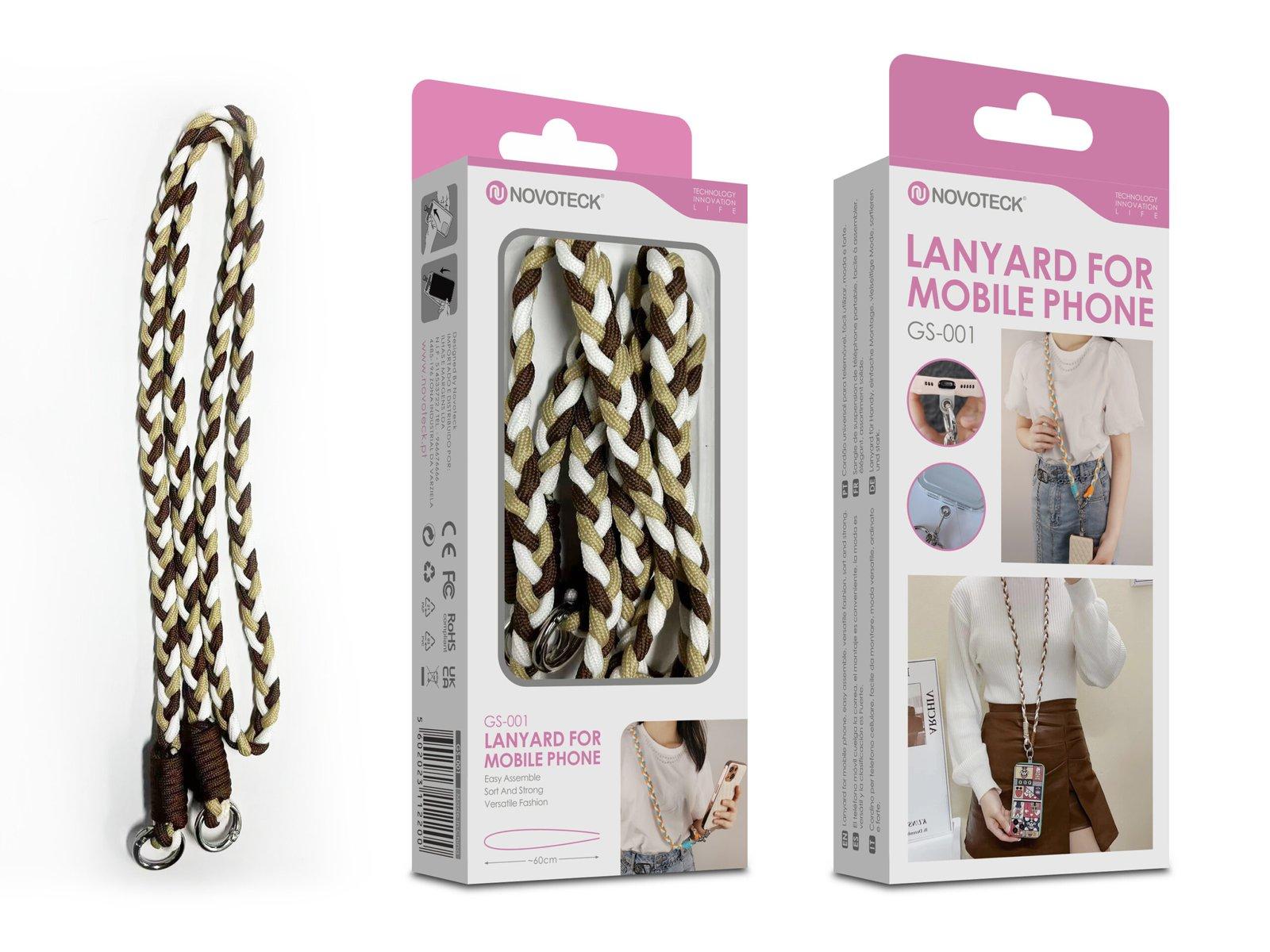 Cordão Trançado para Telemóvel NOVOTECK GS-001 - Estiloso Castanha/Branco