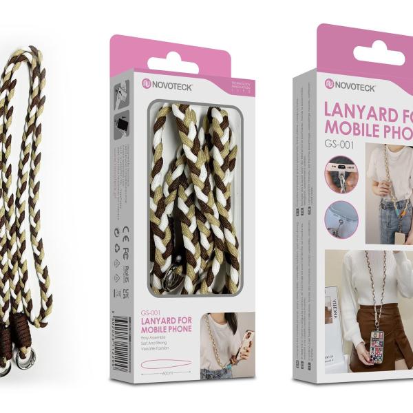 Cordão Trançado para Telemóvel NOVOTECK GS-001 - Estiloso Castanha/Branco