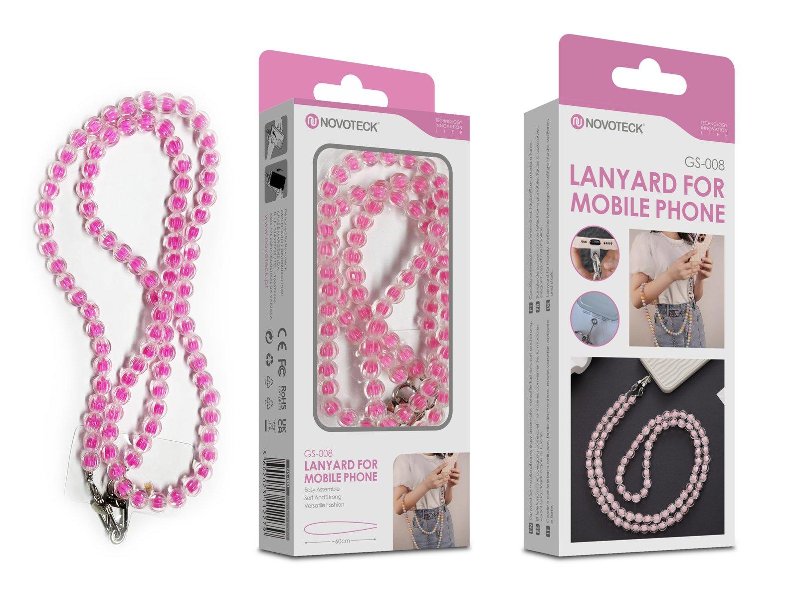 Cordão Pedra Pêssego para Telemóvel NOVOTECK GS-008 Rosa