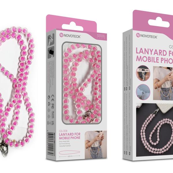 Cordão Pedra Pêssego para Telemóvel NOVOTECK GS-008 Rosa