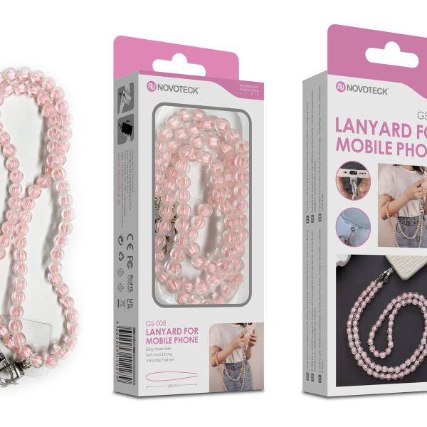 Cordão Pedra Pêssego para Telemóvel NOVOTECK GS-008 Rosa Seca