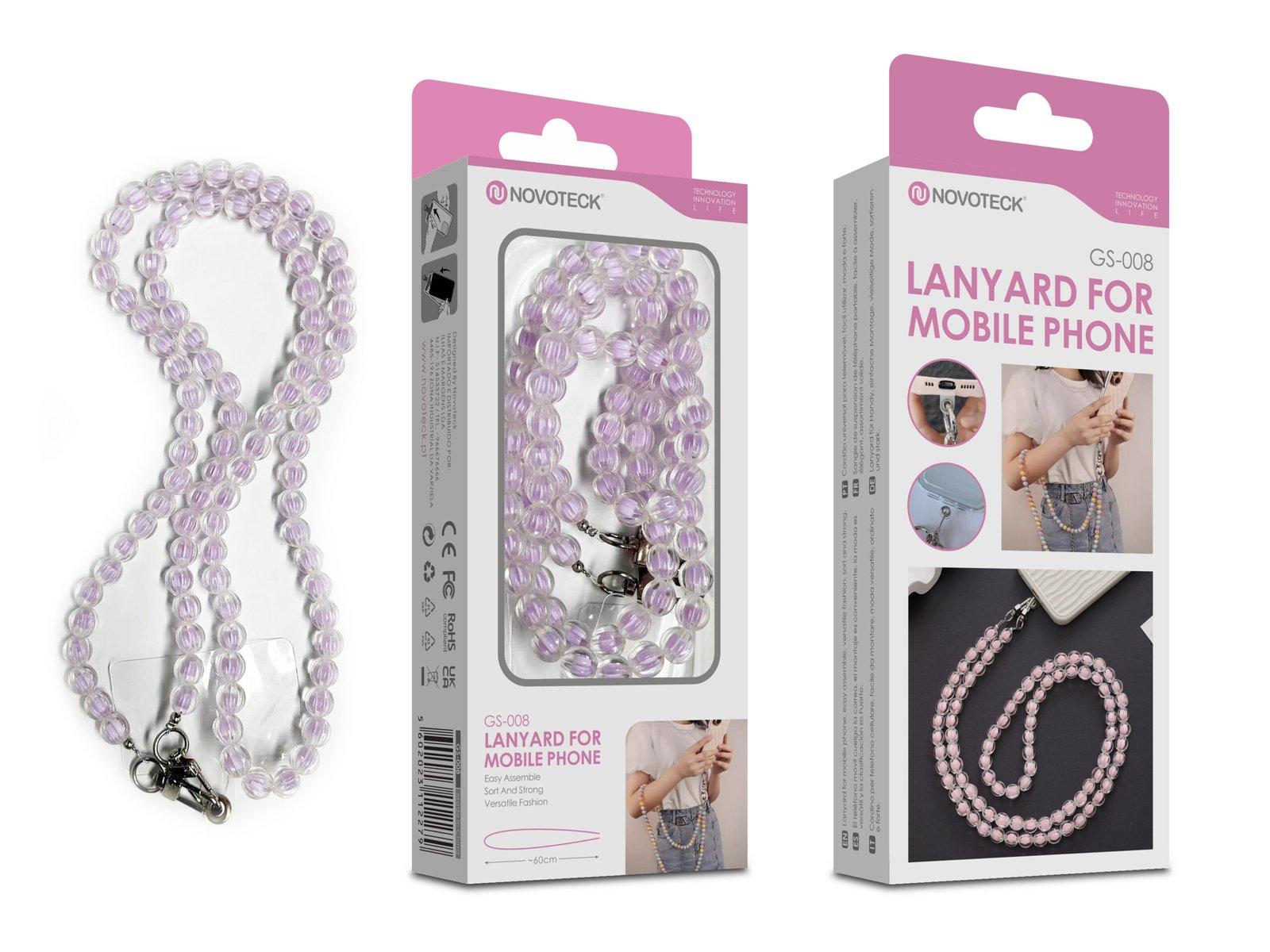 Cordão Pedra Pêssego para Telemóvel NOVOTECK GS-008 Roxo