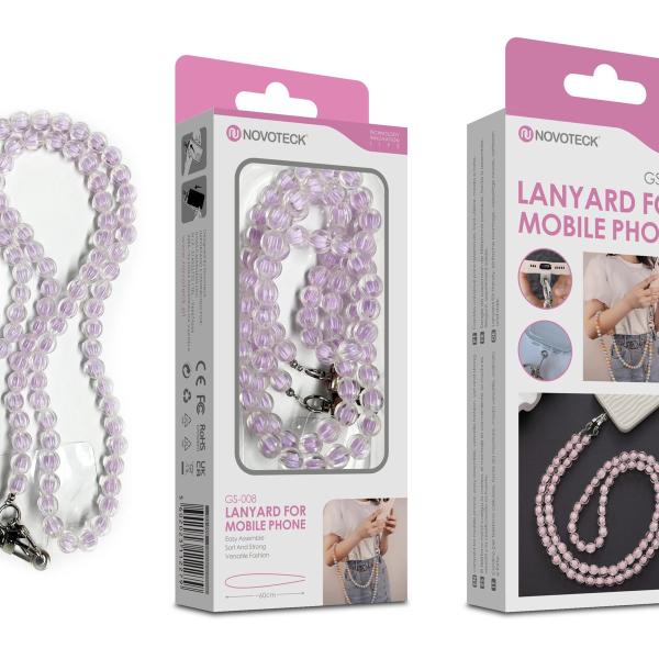 Cordão Pedra Pêssego para Telemóvel NOVOTECK GS-008 Roxo