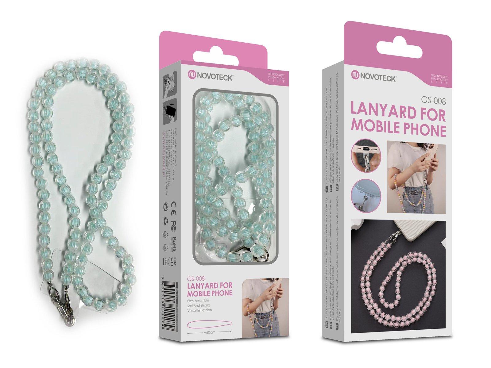 Cordão Pedra Pêssego para Telemóvel NOVOTECK GS-008 Verde Água