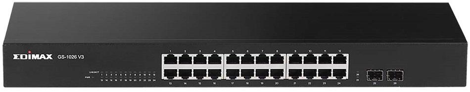 Switch de Rede 24 Portas Gigabit Ethernet (10/100/1000) + 2 Portas SFP (Preto) - EDIMAX