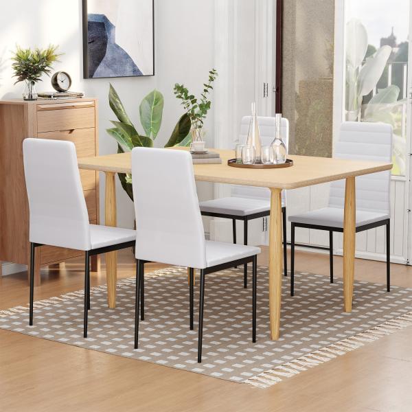 Conjunto de 4 Cadeiras de Sala de Jantar Estofadas em Linho e Pés de Metal Cadeiras Modernas para Cozinha Carga Máxima 120kg 41x50x97cm Branco