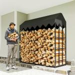 Suporte de Lenha Metálico para Exterior com Cobertura Impermeável, 186x70x185 cm, Preto