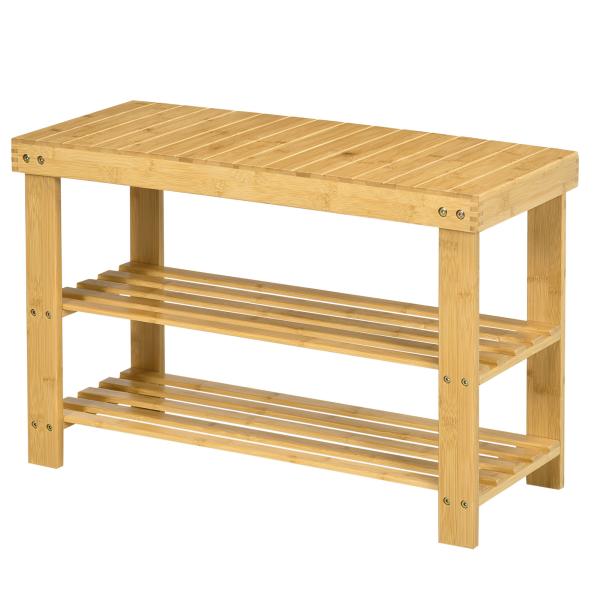 Banco Sapateira de Bambu Organizador de Sapatos com 2 Prateleiras para 6 - 9 Pares de Sapatos 70x28x45 cm Madeira