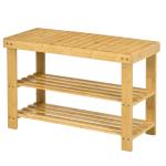 Banco Sapateira de Bambu Organizador de Sapatos com 2 Prateleiras para 6 - 9 Pares de Sapatos 70x28x45 cm Madeira