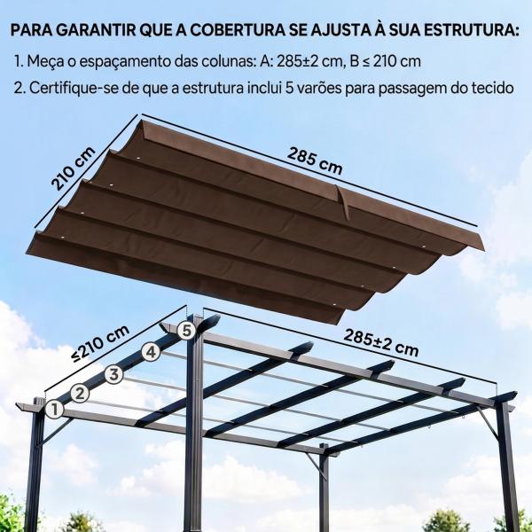 Telhado de Reposição Retrátil 3x2,5 m para Estrutura de 3x2 m Tecido Apenas para Pérgola Jardim com 8 Orifícios Castanho