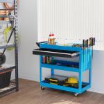 Carrinho de Ferramentas com 3 Bandejas e Gaveta Rodas com Travões Pega Lateral Painel Lateral Perfurado 82x35x76 cm Azul