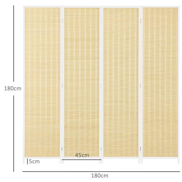 Biombo de 4 Painéis Dobrável Separador de Ambientes Tecido a Mão de Bambu e Fio de Algodão 180x180 cm Branco