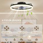 Ventoinha de Teto com Luz LED 40 W Motor DC Reversível Comando Remoto 6 Velocidades 3 Cores Temporizador Preto