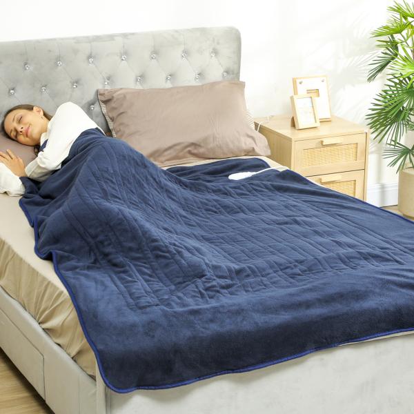 Manta Elétrica Grande Manta Térmica Sofá de Coralina com 10 Níveis de Temperatura e Temporizador 180x130 cm Azul