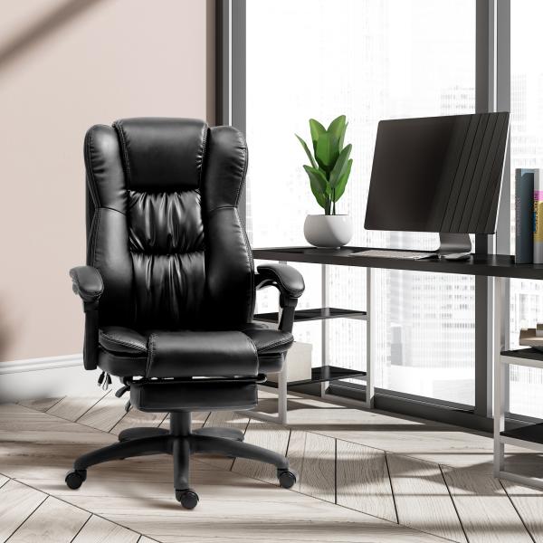 Cadeira de Escritório e Giratória Cadeira de Escritório com Altura Ajustável 6 Pontos de Massagem Controle Remoto e Apoio para os Pés Retrátil 68,5x68,5x119 - 127cm Preto