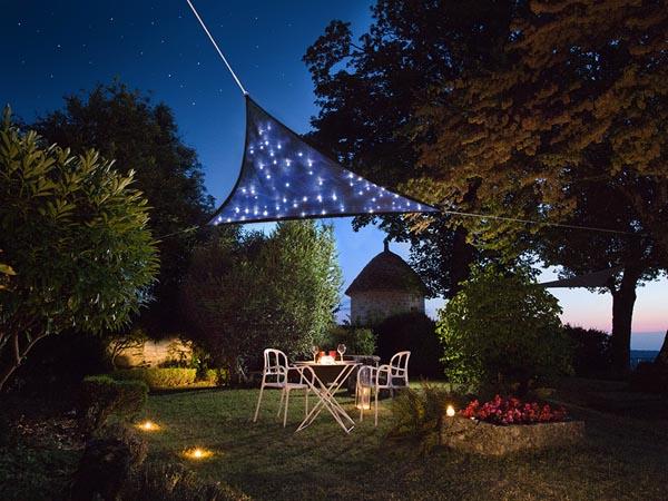 Vela de Sombra Triângulo c/ Céu Estrelado LED (Azul Escuro) - PEREL