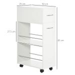 Carrinho de Cozinha com 1 Gaveta e 2 Prateleiras Abertas Carrinho de Cozinha Auxiliar cm Rodas 25x50x85cm Branco