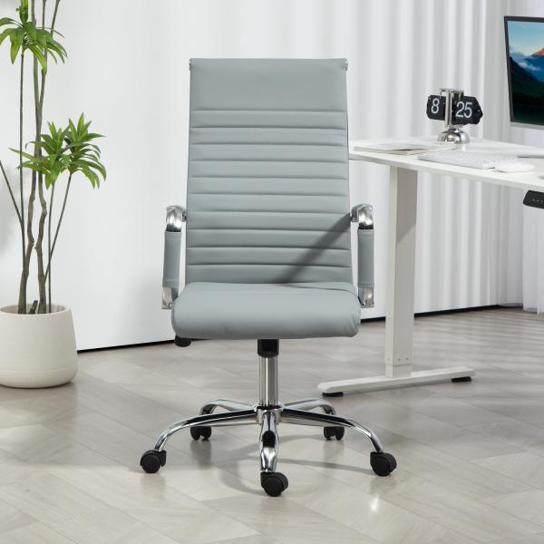 Cadeira de Escritório Giratoria 360° Inclinável com Altura Ajustável Rodas Apoio de Braços 54x62x104 - 114 cm Cinzento Claro