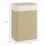 Cesto de Roupa com Tampa 72L Cesto de Roupa de Bambu com Bolsa Interior Removível e Alças 40x30x60 cm Bege e Creme