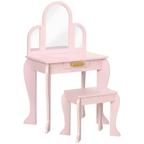 Toucador para Crianças com Espelho e Banco Toucador de Maquilhagem para Crianças de 3 a 6 Anos 52x32x85 cm Rosa