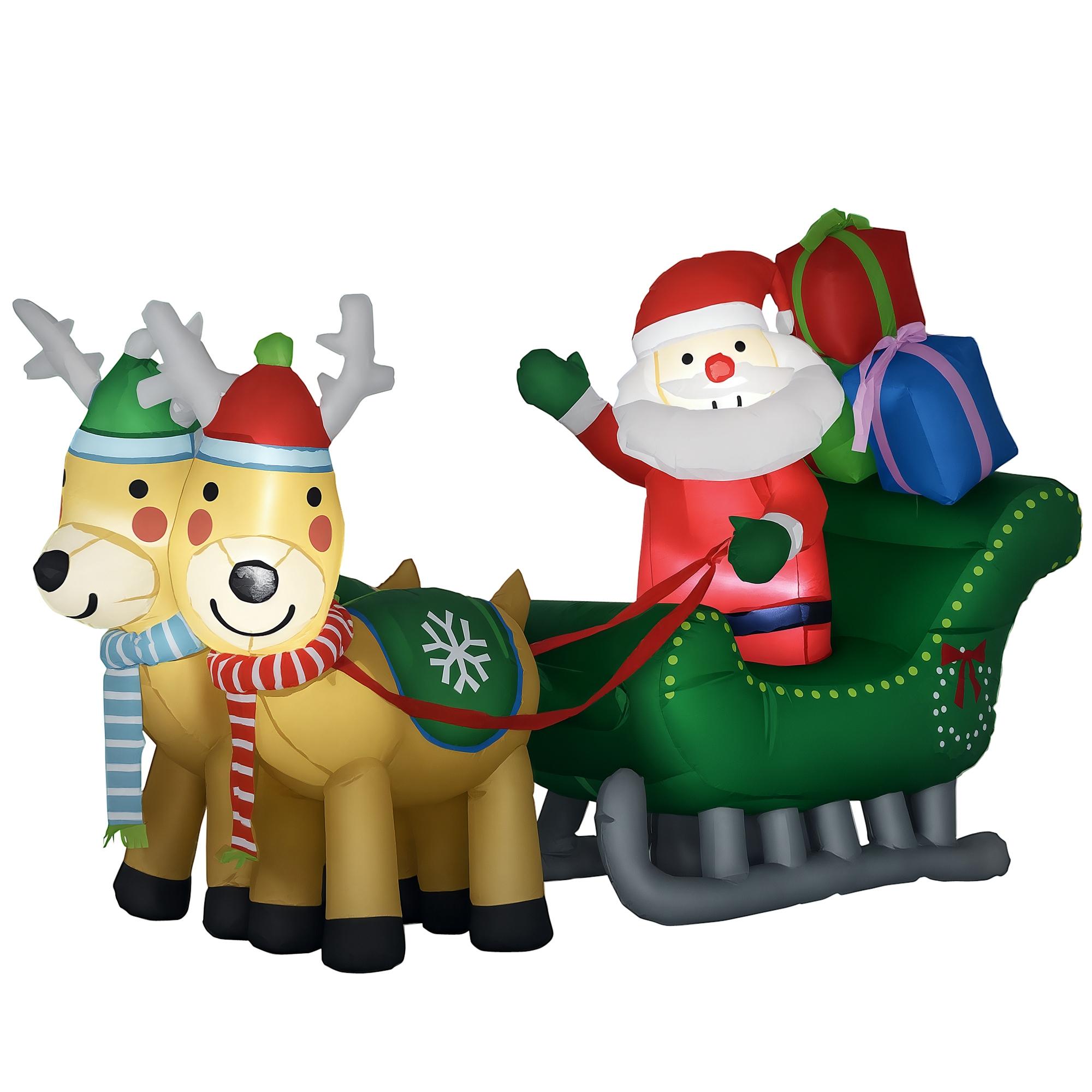 Decoração Insuflável de Natal Pai Natal com Trenó 2 Renas e Luzes LED 210x70x125 cm Multicor