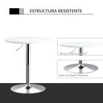 Mesa de bar ajustável em altura com base redonda e antideslizante para cozinha sala de jantar Ø60x69 - 93 cm Branco