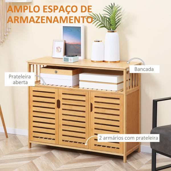 Aparador de 3 Portas Aparador em Bambu com Estantes para Sala de Jantar Cozinha Entrada 100x35x82 cm Madeira