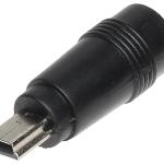 Ficha Adaptadora Mini USB B Macho - DC Femea 2,1/5,5mm