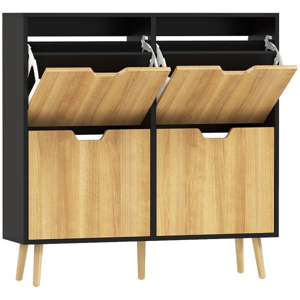 Sapateira para 16 Pares de Sapatos com 4 Gavetas e Prateleiras Ajustáveis 95x26x95 cm Madeira e Preto