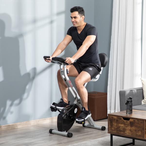 Bicicleta Estática Dobrável com 8 Níveis de Resistência Magnética com Assento Ajustável 43x97x109 cm Cinzento