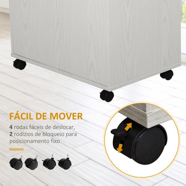 Armário Auxiliar para Micro - ondas Armário de Cozinha Baixo com Armário de 2 Portas e Prateleira Ajustável com Rodas Carga 70 kg 60,4x40,3x97 cm Branco