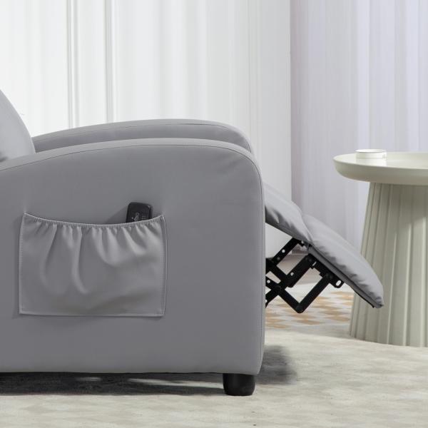 Poltrona de Massagem Reclinável com Controlo Remoto 2 Áreas de Massagem 8 Programas 5 Níveis 68x88x98 cm Cinzento